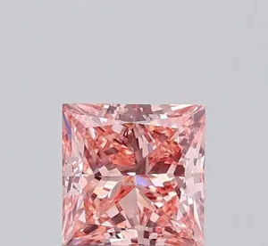 0.9ct PRINCESS Fancy Vivid Orangey Pink VS1 Coloured Lab diamond