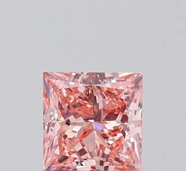 0.9ct PRINCESS Fancy Vivid Orangey Pink VS1 Coloured Lab diamond