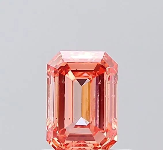 0.7ct EMERALD Fancy Vivid Orangey Pink I1 Coloured Lab diamond