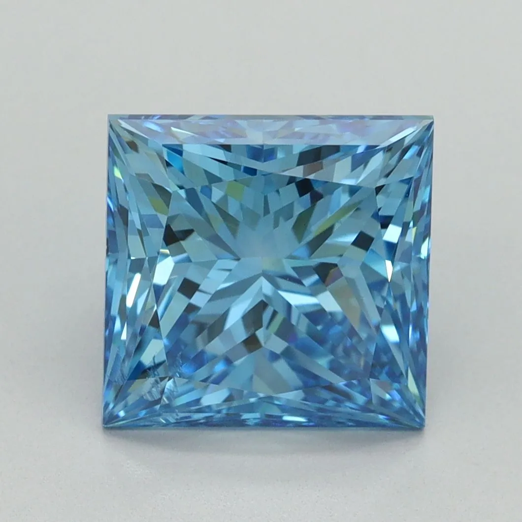 4.02ct PRINCESS Fancy Vivid Blue SI1 Coloured Lab diamond