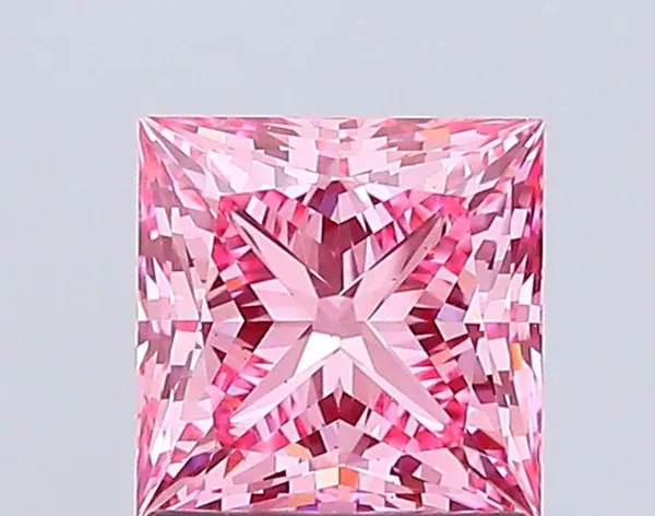1.52ct PRINCESS Fancy Vivid Pink VS2 Coloured Lab diamond