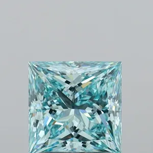 1.93ct PRINCESS Fancy Intense Greenish Blue VVS2 Coloured Lab diamond