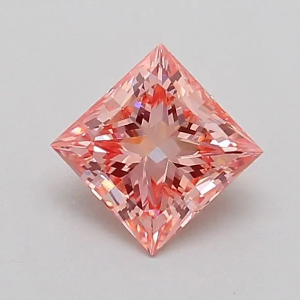 0.88ct PRINCESS Fancy Vivid Orangey Pink VS2 Coloured Lab diamond