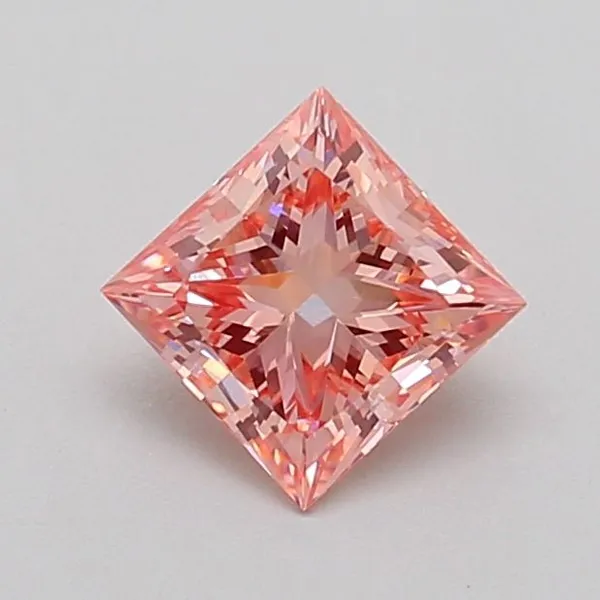 0.88ct PRINCESS Fancy Vivid Orangey Pink VS2 Coloured Lab diamond