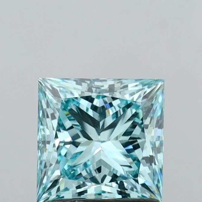 1.91ct PRINCESS Fancy Vivid Greenish Blue VS1 Coloured Lab diamond