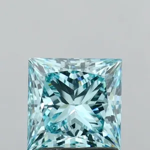 1.91ct PRINCESS Fancy Vivid Greenish Blue VS1 Coloured Lab diamond
