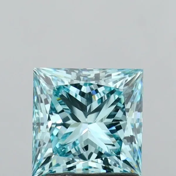 1.91ct PRINCESS Fancy Vivid Greenish Blue VS1 Coloured Lab diamond