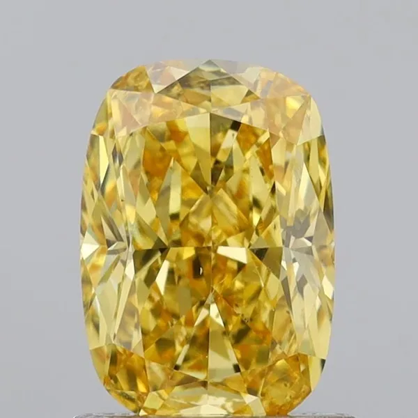 0.9ct CUSHION Fancy Intense Yellow VS2 Coloured Lab diamond