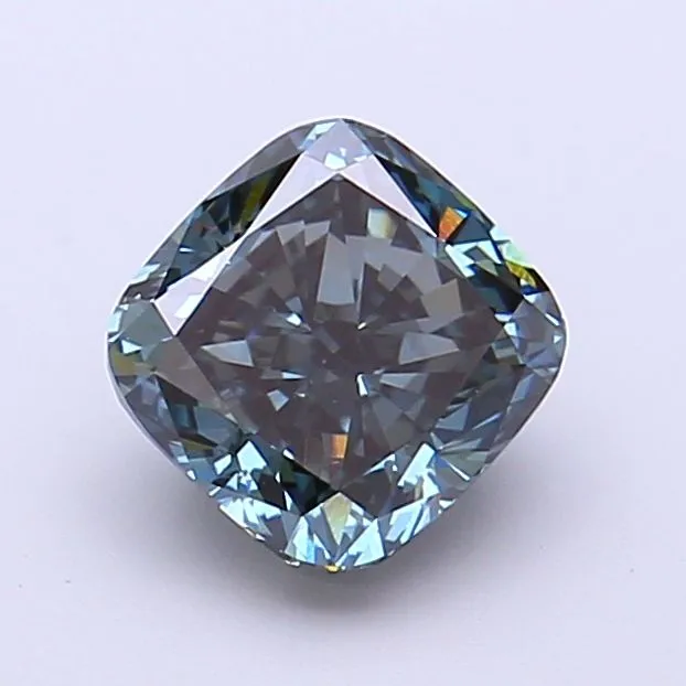 1.45ct CUSHION Fancy Vivid Greenish Blue VS1 Coloured Lab diamond