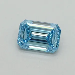 0.42ct EMERALD Fancy Vivid Blue VVS2 Coloured Lab diamond
