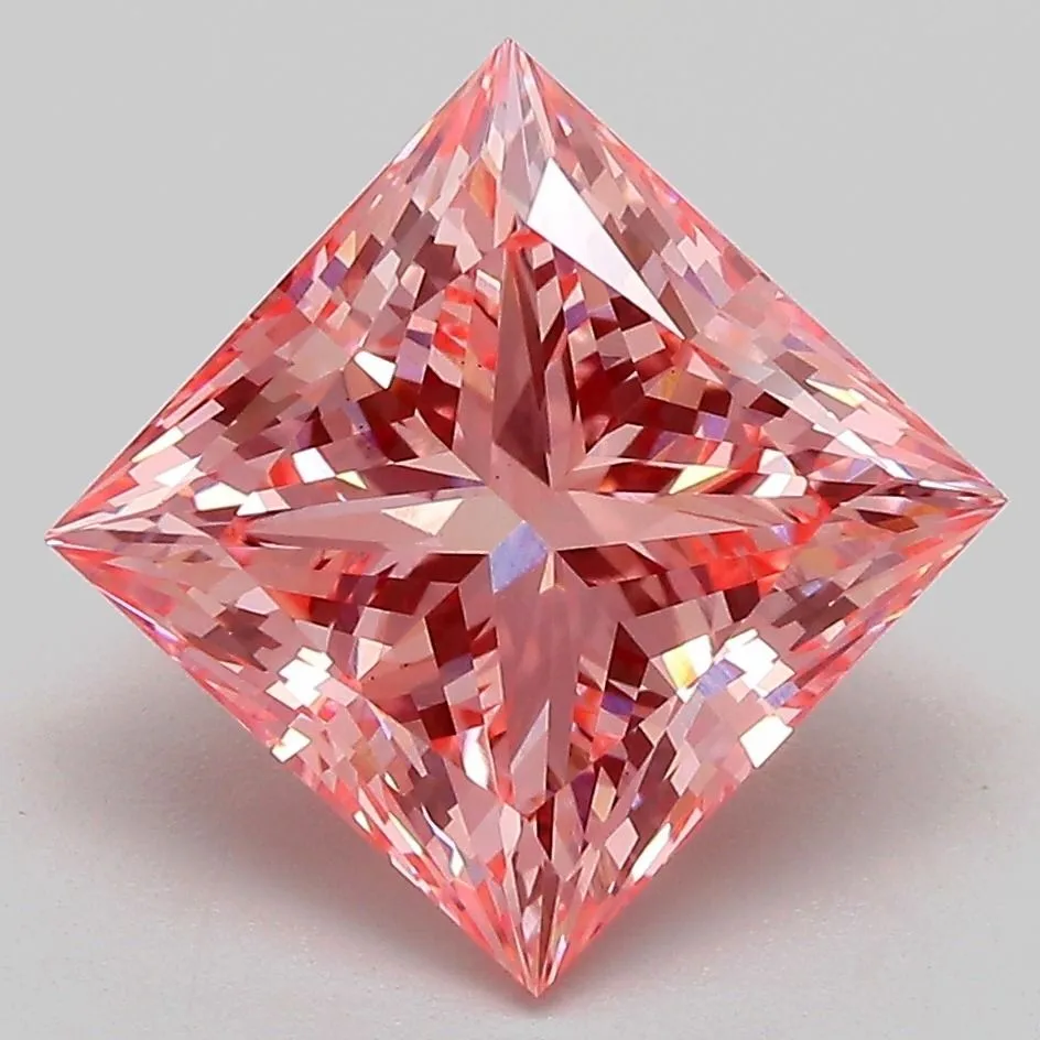 4.23ct PRINCESS Fancy Vivid Pink VS1 Coloured Lab diamond