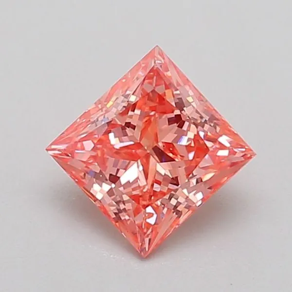 0.89ct PRINCESS Fancy Vivid Orangey Pink SI1 Coloured Lab diamond