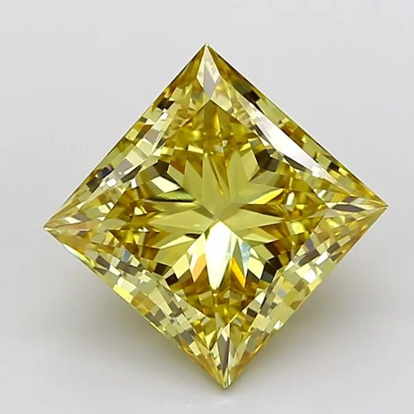 4.53ct PRINCESS Fancy Intense Yellow VVS2 Coloured Lab diamond
