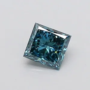 0.9ct PRINCESS Fancy Vivid Green Blue SI1 Coloured Lab diamond