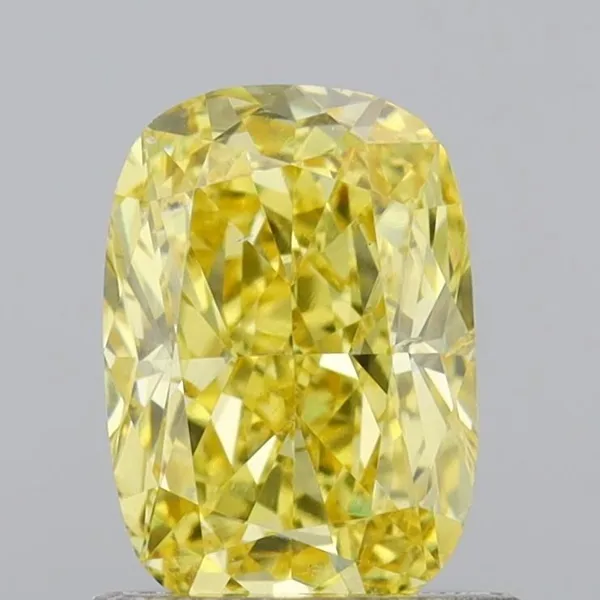 0.83ct CUSHION Fancy Intense Yellow VS2 Coloured Lab diamond