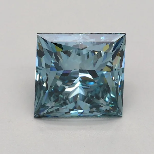 1.61ct PRINCESS Fancy Intense Greenish Blue VS2 Coloured Lab diamond