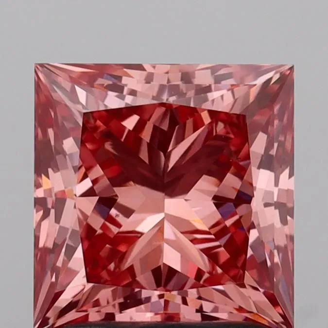 2.02ct PRINCESS Fancy Vivid Brownish Pink VS1 Coloured Lab diamond