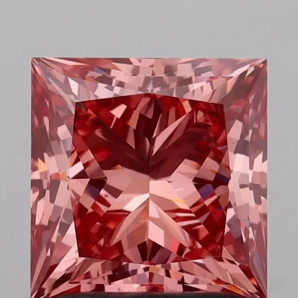 2.02ct PRINCESS Fancy Vivid Brownish Pink VS1 Coloured Lab diamond