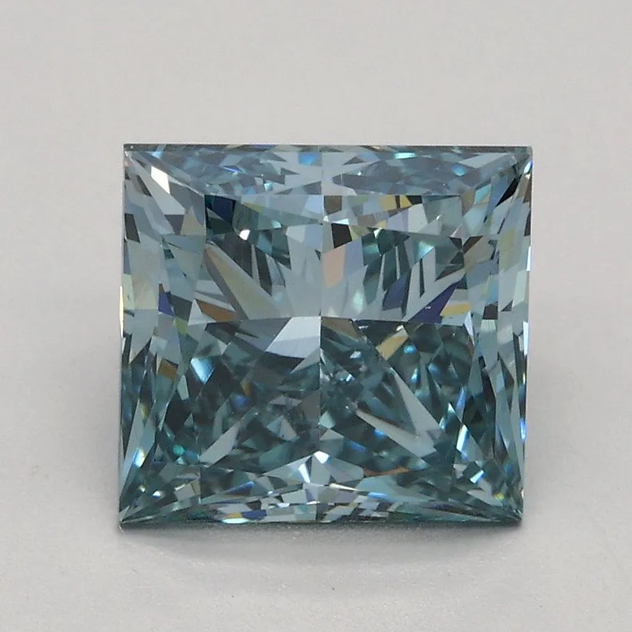 2.06ct PRINCESS Fancy Intense Greenish Blue VS2 Coloured Lab diamond