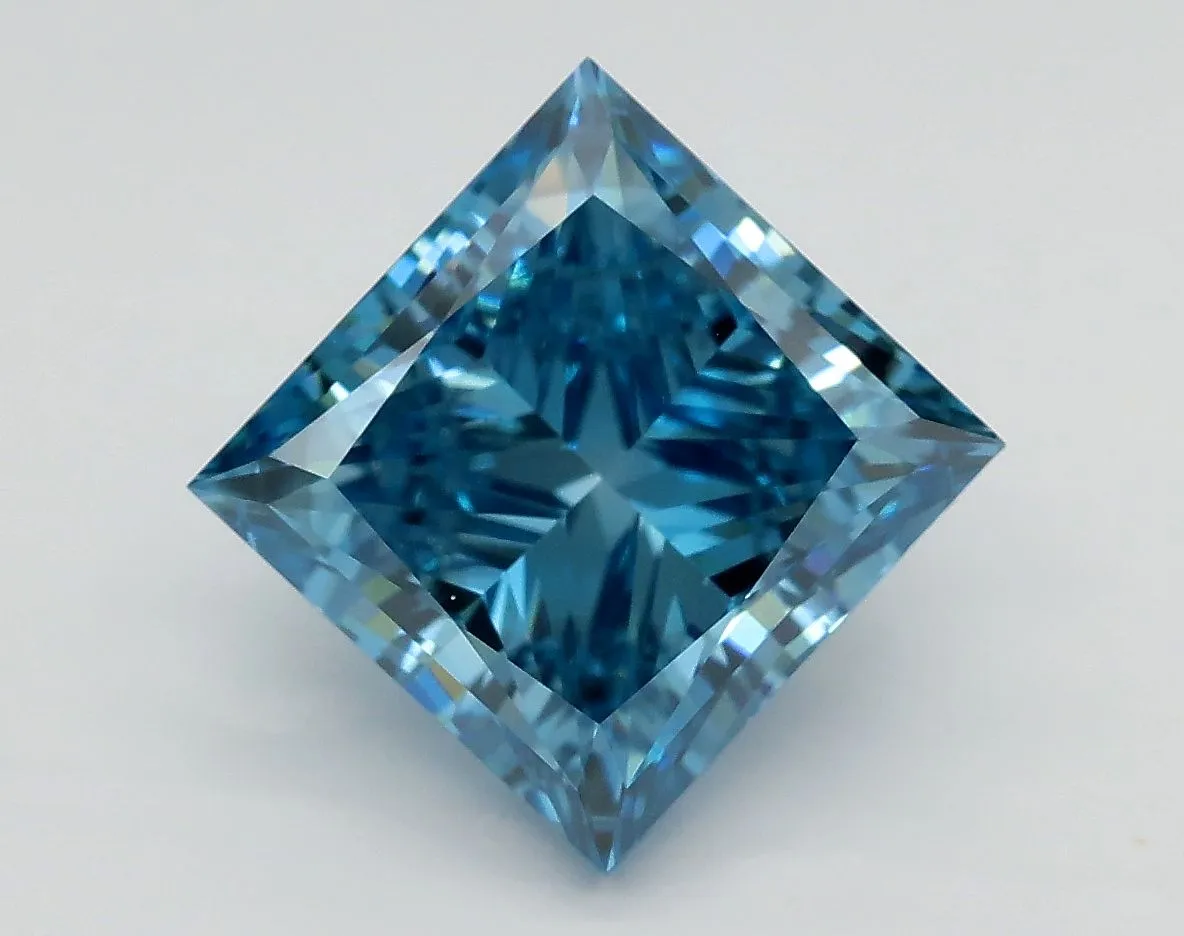 3.50ct PRINCESS Fancy Vivid Blue VS2 Coloured Lab diamond