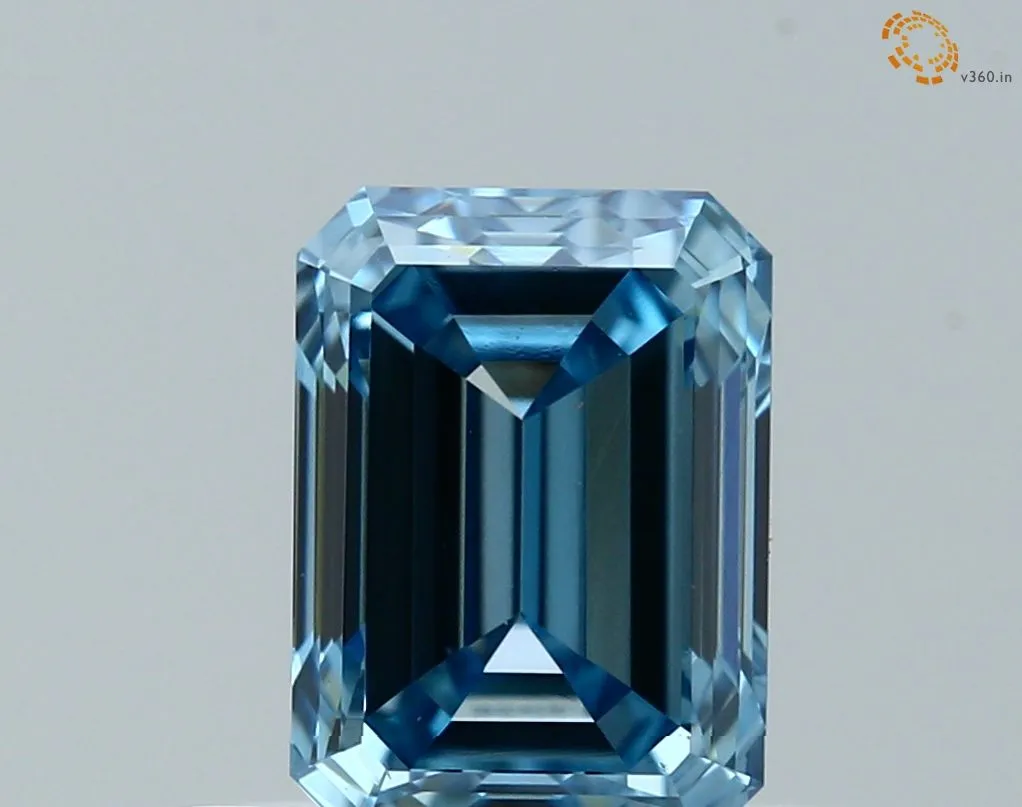0.60ct EMERALD Fancy Vivid Blue VS1 Coloured Lab diamond