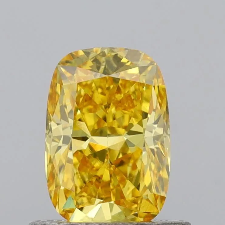 0.74ct CUSHION Fancy Vivid Yellow VS2 Coloured Lab diamond