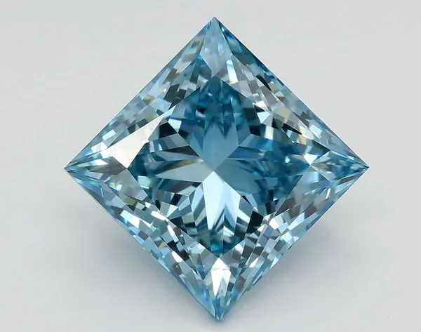 4.06ct PRINCESS Fancy Vivid Greenish Blue VS2 Coloured Lab diamond