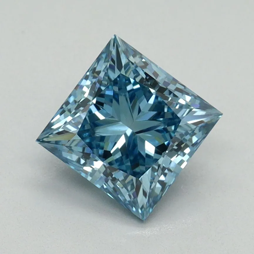 1.51ct PRINCESS Fancy Vivid Blue VVS2 Coloured Lab diamond