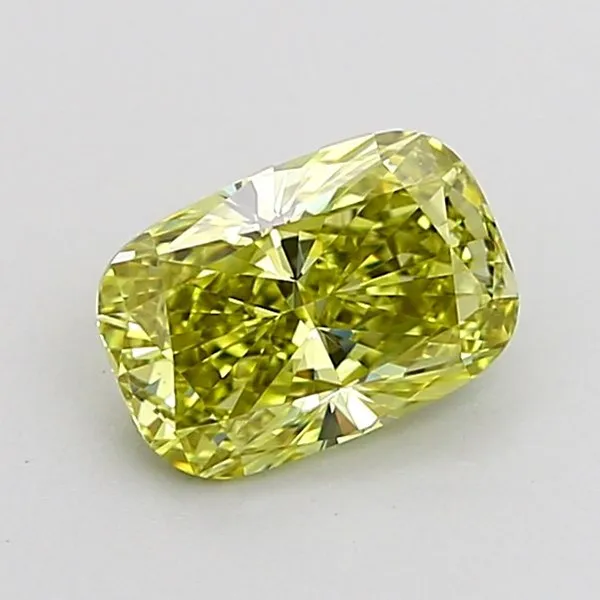 0.9ct CUSHION Fancy Intense Greenish Yellow VS1 Coloured Lab diamond